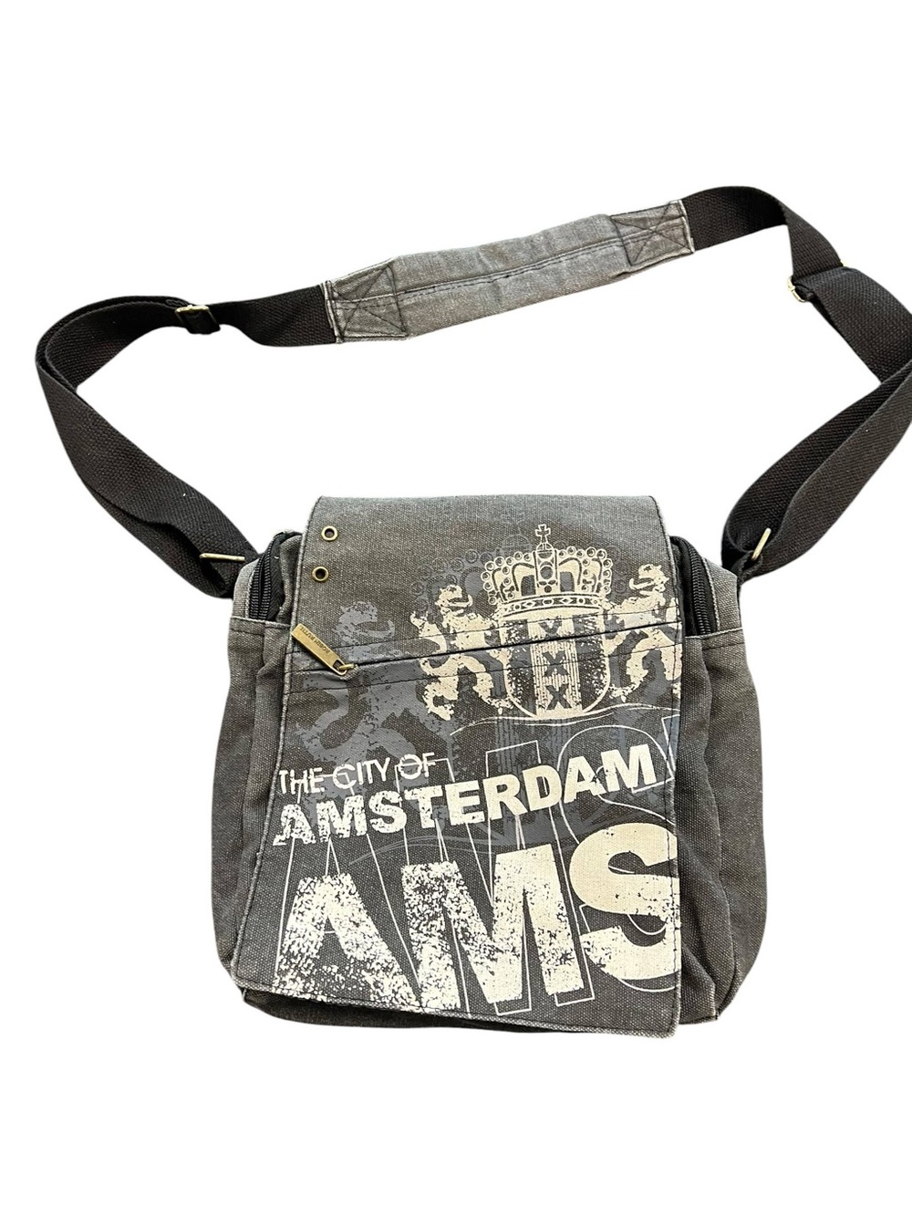 Robin Ruth Gray Amsterdam Logo Crossbody Bag Purse (01)